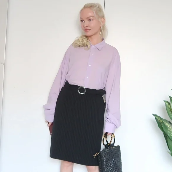 Tahari striped career midi skirt with belt